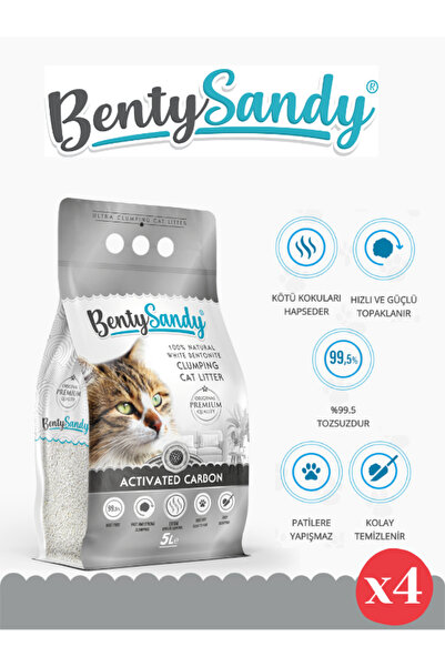 BentySandy Aktif Karbonlu Topaklanan Ince Taneli Kedi Kumu 5lx4