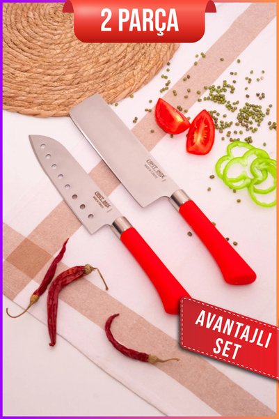 Cavit İnox Şef Bıçağı 2 li Set Nakiri ve Santoku