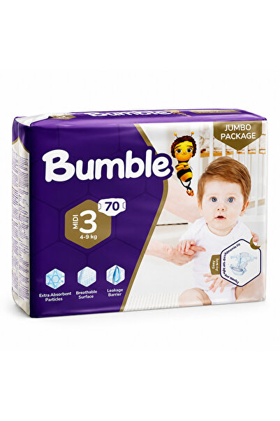 Bumble Scutece Nr. 3 (4-9 kg), 70 bucăți, Pachet Jumbo, ultra-absorbante, res...