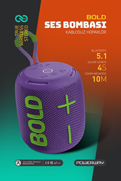 POWERWAY Bold Mor Taşınabilir Ses Bombası Kablosuz Bluetooth Hoparlör Speaker...