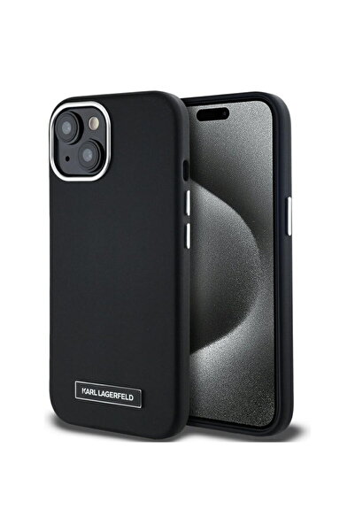 Karl Lagerfeld Husa iPhone 15 - Piele MagSafe (KLHMP15SPGMSRPK) - Placă metal...