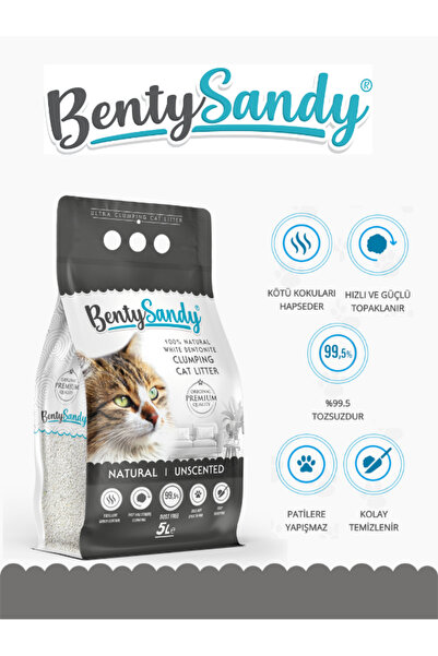 BentySandy Naturel Kokusuz Topaklanan Ince Taneli Kedi Kumu 5 Lt