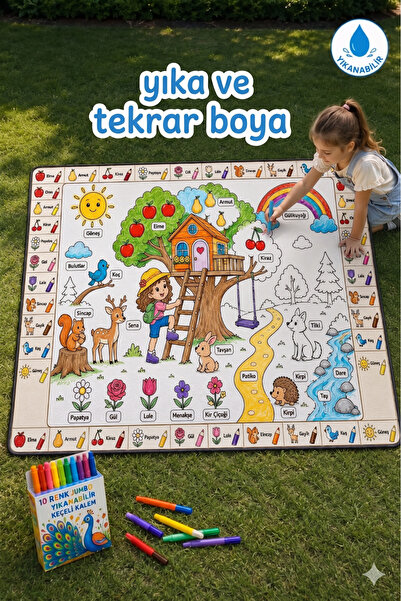 Genel Markalar Eğitici Yıkanabilir Tekrar Boyanabilir Çocuk Odası Oyun Matı B...