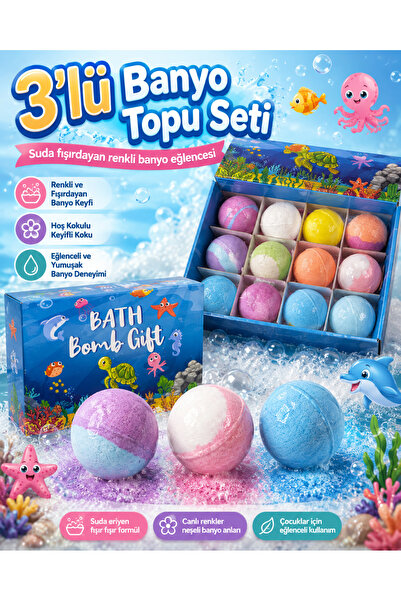 Hurbuy Renkli Banyo Bombası 3'lü Set, Köpüren Okyanus Temalı Banyo Topu, Çocu...