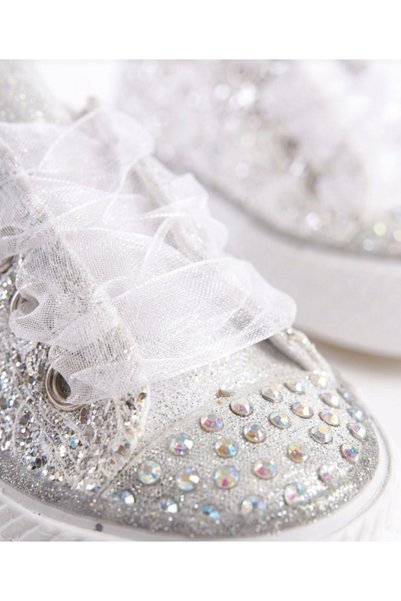 pediashoes KIZ ÇOCUK GÜMÜŞ RENK TAŞLI BAĞCIKLI ŞIK AYAKKABI
