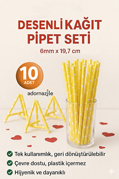 adornazzle Çizgili Kağıt Pipet Seti, Kokteyl Pipeti, Desenli Pipet