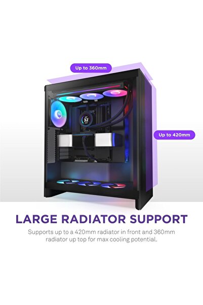 OEMS NZXT H7 Flow RGB (2024) - هيكل كمبيوتر متوسط الحجم ATX - مراوح RGB - دعم تبريد وحدة معالجة الرسومات