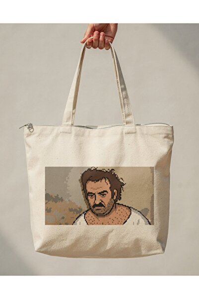 buzagi tasarım ürünleri Sleepy Zippered Lined Gusseted Canvas Bag 35 X 40 cm