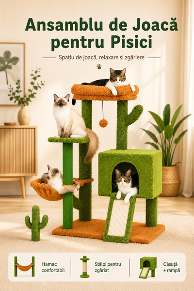 Fish & Paws Ansamblu de joaca pentru pisici, ®, cu o bila suspendata, cactus,...