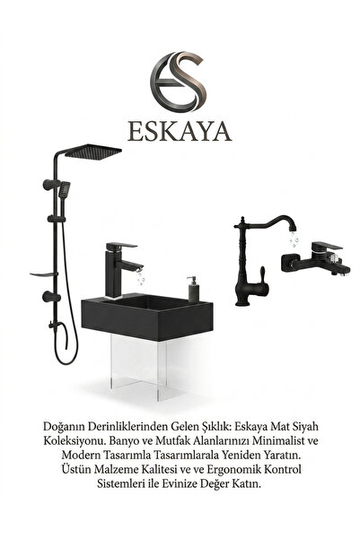 ESHOME Eskaya 4 lü siyah set duş robot - banyo bataryası - mutfak bataryası -...