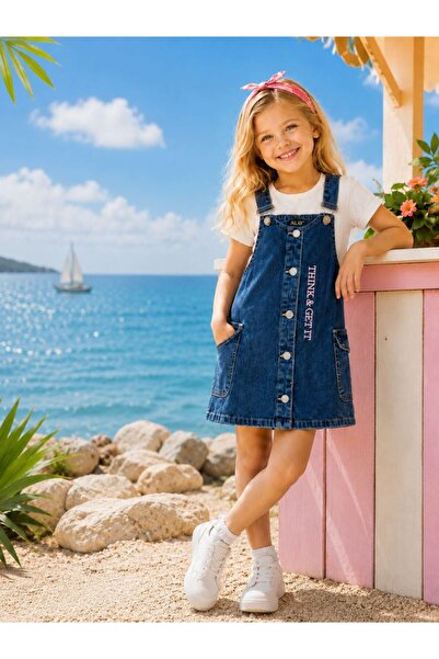 ALG Girls' Denim Salopet - with Pockets and Embroidery
