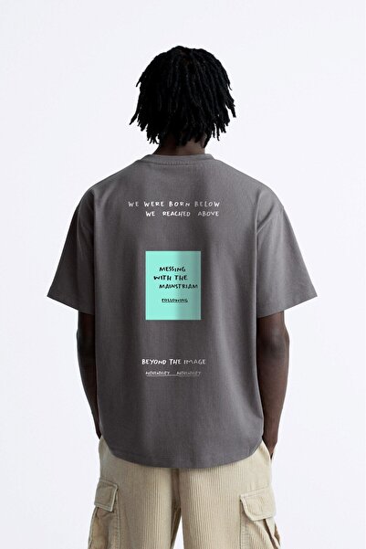 The Champ Clothing Bisiklet Yaka Unknown Desire Baskılı Oversize Füme Erkek T...