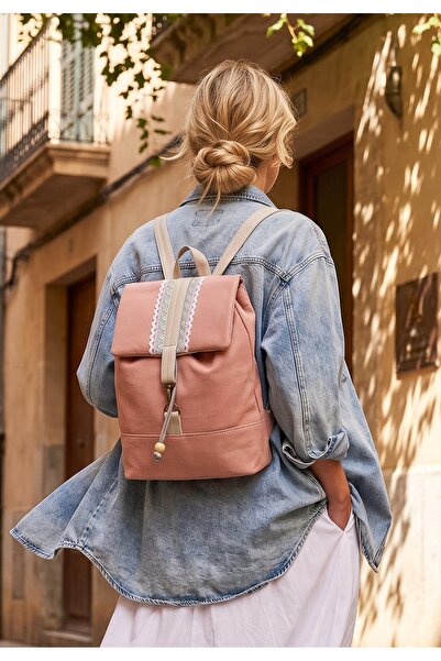 Ayşe Teyze'nin Çantaları Women's Pink Linen Backpack