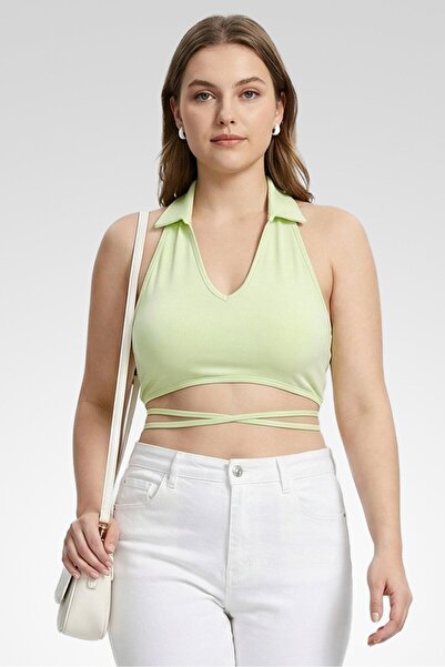 Forever 21 Women V-Neck Sleeveless Solid Crip Top, Green