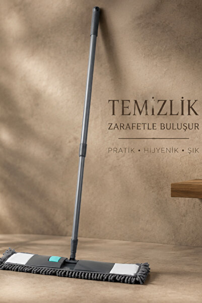 VICHY Mikrofiber Paspas Makarna Mop Seti Saplı Toz ve Islak Zemin Temizleme A...