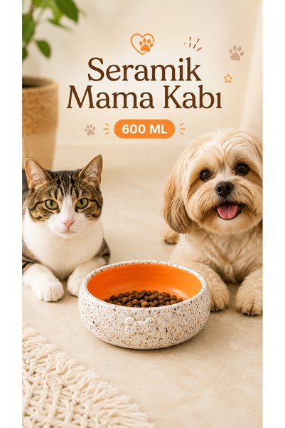 Pawicci Seramik Beyaz Mama Kabı – Kedi ve Köpekler için Mama ve Su Kasesi - T...