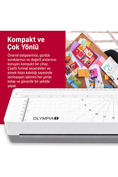 Olympia A120 Combo A4 Laminasyon Makinesi 3’ü 1 Arada Set – Kesme Aparatlı, 5 Adet Poşet