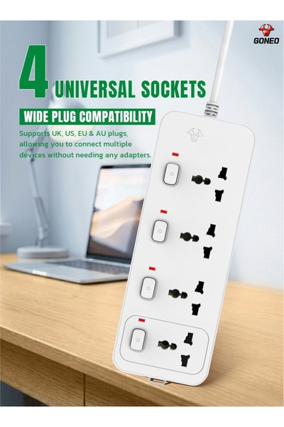 GONGNIU Universal Extension Cord Multi-Socket Power Strip With Individual Swi...