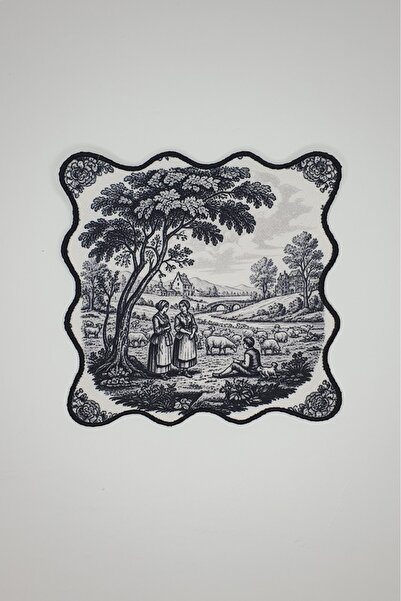decofav Serija Black Toile Elegance Vezena koktel salvete od tkanine 1kom