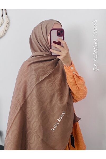 MODA Premium Halka Desen Şal | İpeksi Dokulu Şık Tesettür Şal-SÜTLÜ KAHVE