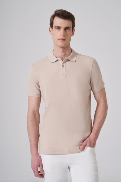 Morven Tricou pentru bărbați, bej, cu gât polo, cu potrivire dinamică