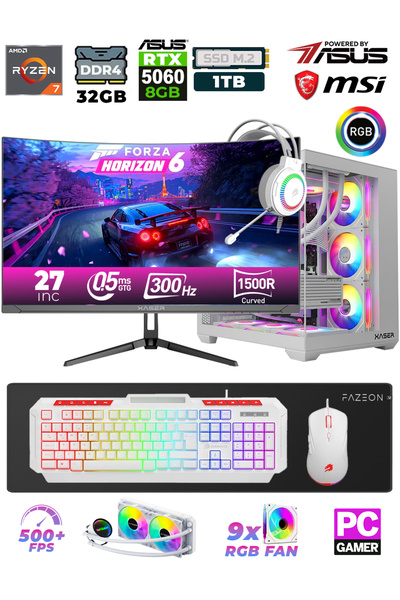 XASER Sword X55 Ryzen 7 5700X 32GB 1TB M.2 SSD 8GB RTX5060 27" 300Hz Sıvı Soğ...