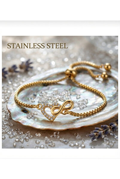 stainless steell سوار من الفولاذ على شكل قلب قابل للتعديل باللون الذهبي