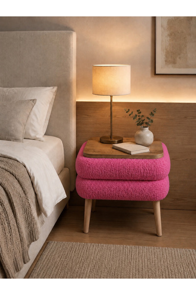 own home Noya Sandıklı Komodin, Teddy Kumaş Kaplamalı Ahşap Ayaklı Modern Kom...