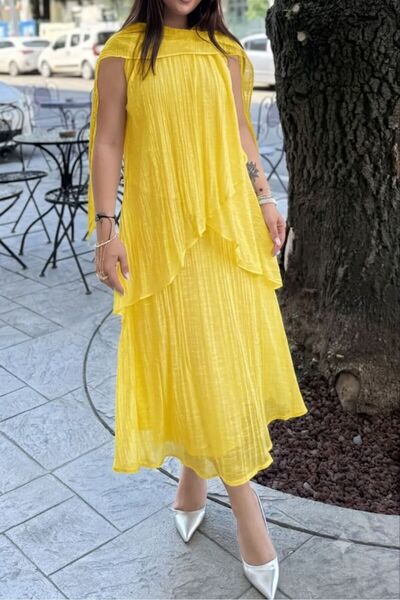 Suziş Dark Yellow Shawl Detail Flying Dress Per3446