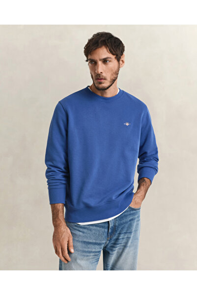 Gant Erkek Mavi Regular Fit Bisiklet Yaka Sweatshirt