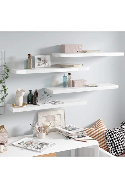 Concept Rafturi de perete, 4 buc., alb extralucios, 90x23,5x3,8 cm, MDF