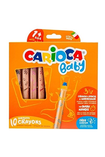 carioca Jumbo Bebek Ahşap Gövdeli Boya Kalemi 3 in 1 10Lu Kalemtraş 42818