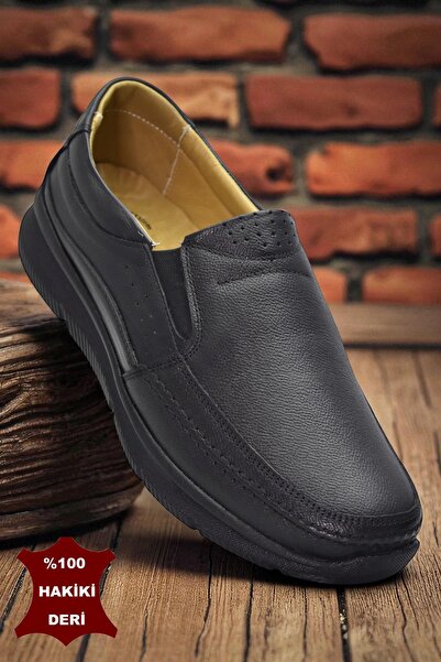 ISPARTALILAR 5884 Orthopedic Sole Black Genuine Leather Men's Shoes Seasonal
