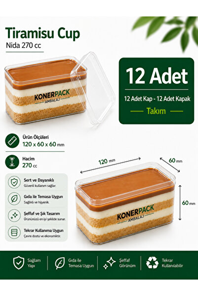 KONERPACK Tiramisu Cup Nida 270 cc - 12 Adet Kapaklı