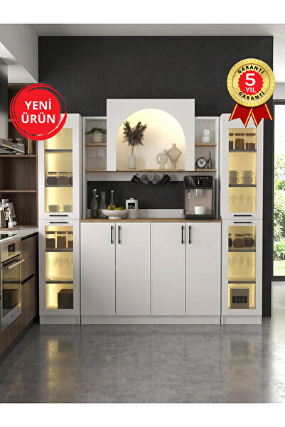 dorpek 4 Kapaklı Led Işıklı Kahve Köşesi, Temperli Cam Kapaklı Çok Amaçlı Dol...