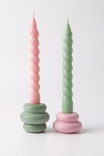 Minic Store 2'li Donut Şamdan - Pembe&Yeşil Mum Tutacağı