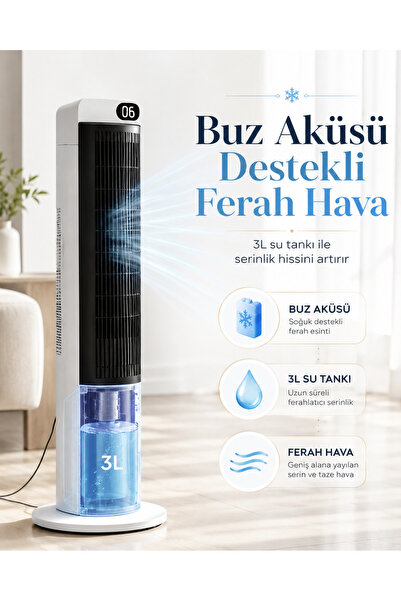 Light Nova 70W Uzaktan Kumandalı Buz Akülü Kule Vantilatör | 3L Su Tanklı | L...