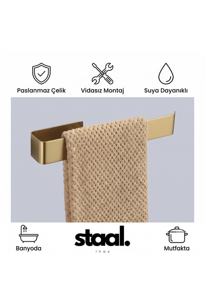 Staal Gold Paslanmaz Çelik Havlu Askısı, Kağıt Havluluk – Güçlü Yapışkanlı Mo...