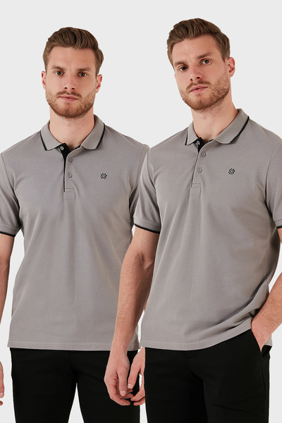 Buratti Βαμβακερό T-shirt με κουμπιά και γιακά πόλο, κανονική εφαρμογή, 2 τεμ...