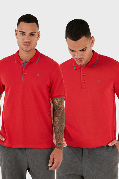 Buratti Βαμβακερό T-shirt με κουμπιά και γιακά πόλο, κανονική εφαρμογή, 2 τεμ...