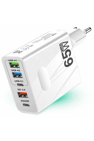 Timebox Încărcător de rețea cu 5 porturi, 65W, încărcare rapidă, 3 x USB 2.0,...