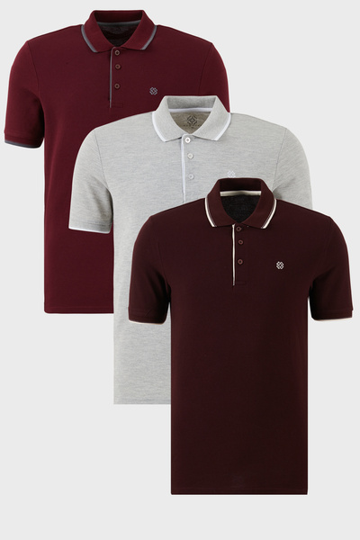 Buratti Cotton Regular Fit Stripe Detailed Buttoned Polo Collar 3-Pack t Shir...