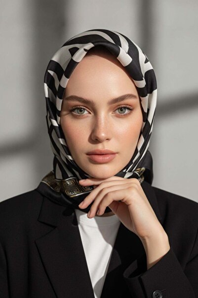 Vissona % 57 İPEK % 43 VİSKON Twill İpek Zebra Desenli Siyah - Beyaz Renkli 9...