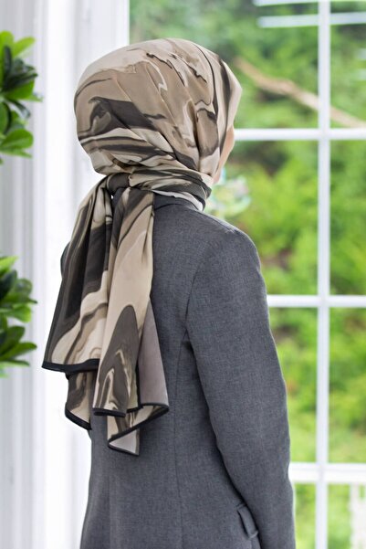 Vissona KREP EBRU DESENLİ FÜME RENKLİ 75X195 KIRIŞMAZ ŞAL