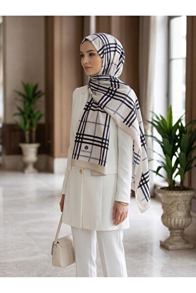 Vissona KREP EKOSE DESENLİ KREM - GRİ RENKLİ 75X195 KIRIŞMAZ ŞAL