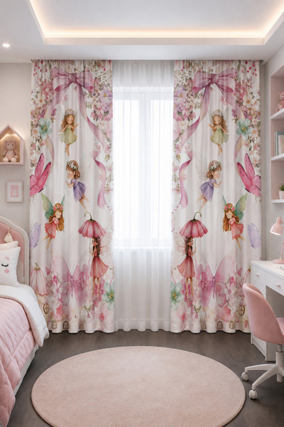 HOMESSA Girl's Room Double Winged Background Curtain with Fairy Girl and Butt...