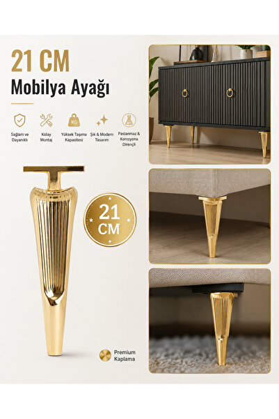 Global 21 Cm - ALEMİNYUM- KLAS ayak Gold Kaplama --- Mobilya TV Ünitesi Koltu...