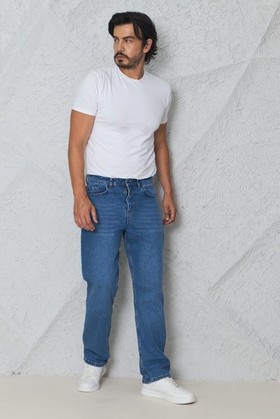 blayn jeans Erkek Mavi Baggy Kot Pantolon - Geniş Kalıp Günlük Rahat Denim Jean