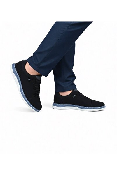 Slope Men's Black Genuine Leather Elastic Casual Shoes Light Sole Orthopedic 640
