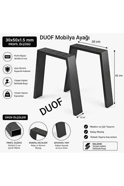 DUOF Metal Bank Sehpa Orta Sehpa Ayağı 2 Adet Ayak 42 cm Mobilya Ayağı